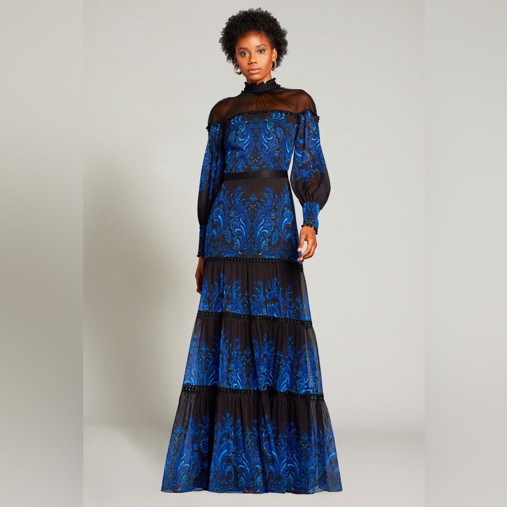 Tadashi Shoji Ecrin paisley-print illusion gown BQT20564L